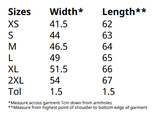 Ladies Nacra 15 tshirt size guide