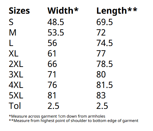 Mens Nacra 15 tshirt size guide