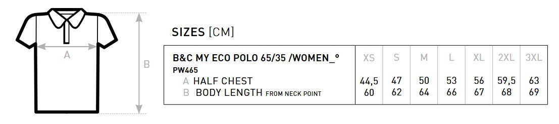 Ladies Nacra 15 Polo shirt size guide